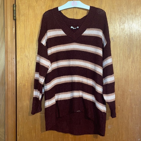 •AMERICAN EAGLE OUTFITTERS•WINE/TAN/OATMEAL STRIPED OVERSIZED SWEATER SIZE SMALL - Picture 8 of 8